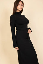 Mock Neck Bell Sleeve Crop Top & Maxi Skirt Set | Mixtshop LLC