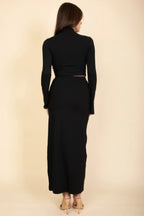 Mock Neck Bell Sleeve Crop Top & Maxi Skirt Set | Mixtshop LLC