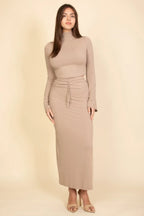 Mock Neck Bell Sleeve Crop Top & Maxi Skirt Set | Mixtshop LLC