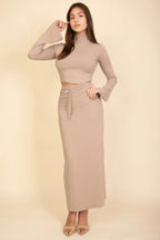 Mock Neck Bell Sleeve Crop Top & Maxi Skirt Set | Mixtshop LLC