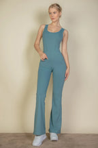 Solid Flare Leg Sports Jumpsuit | Mixtshop LLC