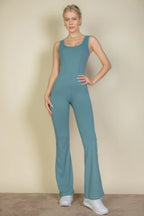 Solid Flare Leg Sports Jumpsuit | Mixtshop LLC