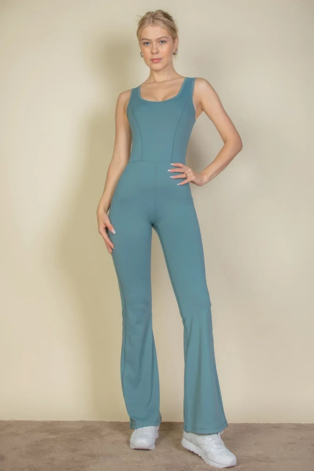 Solid Flare Leg Sports Jumpsuit | Mixtshop LLC
