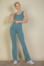 Solid Flare Leg Sports Jumpsuit | Mixtshop LLC
