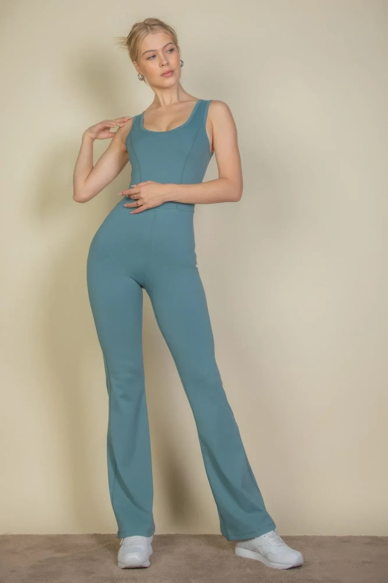 Solid Flare Leg Sports Jumpsuit | Mixtshop LLC