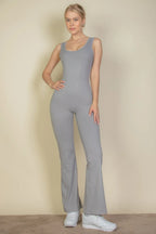 Solid Flare Leg Sports Jumpsuit | Mixtshop LLC