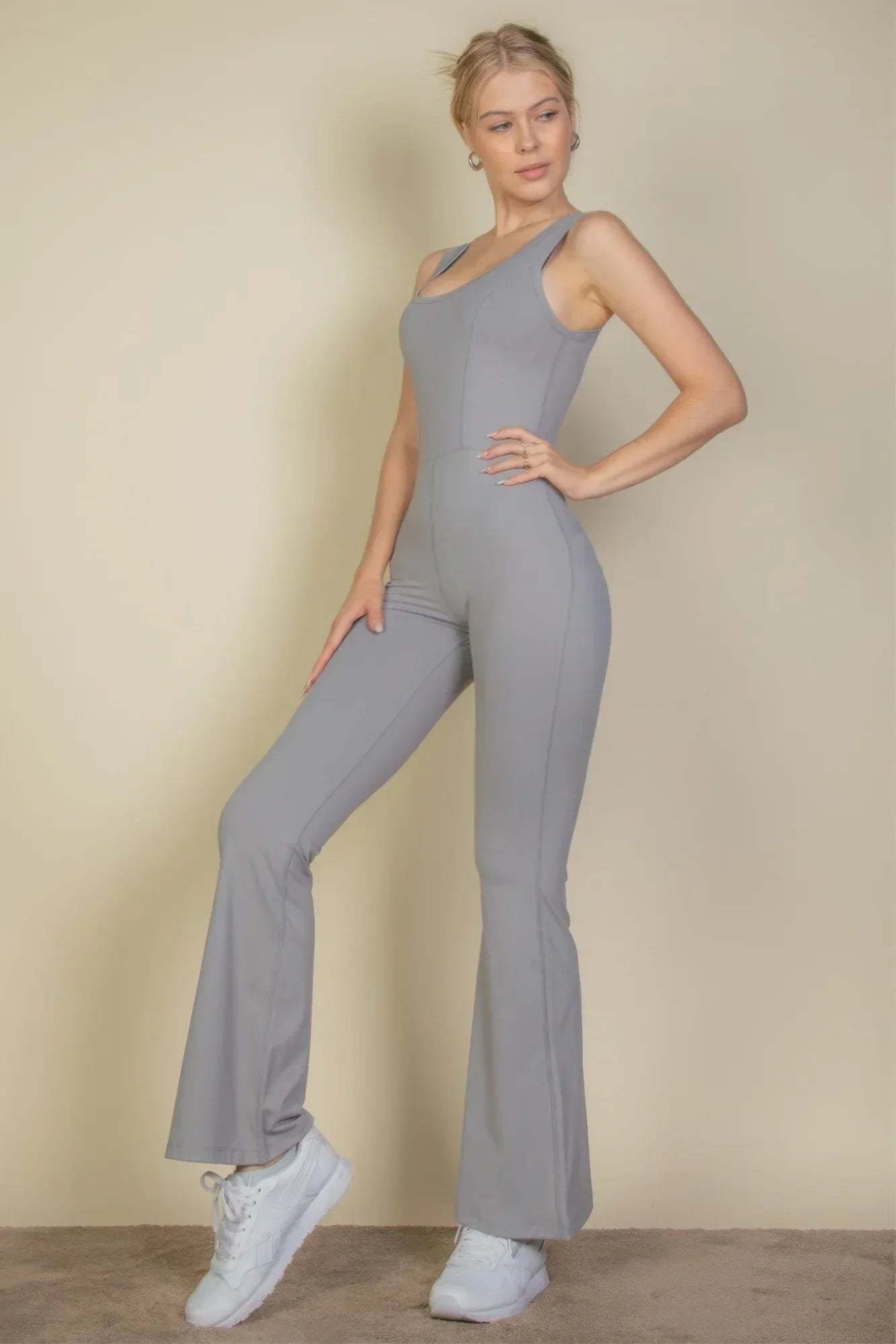 Solid Flare Leg Sports Jumpsuit | Mixtshop LLC