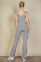 Solid Flare Leg Sports Jumpsuit | Mixtshop LLC