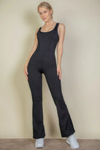 Solid Flare Leg Sports Jumpsuit | Mixtshop LLC