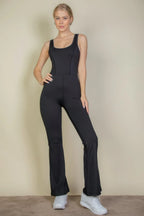 Solid Flare Leg Sports Jumpsuit | Mixtshop LLC