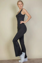 Solid Flare Leg Sports Jumpsuit | Mixtshop LLC