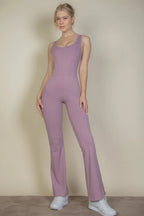 Solid Flare Leg Sports Jumpsuit | Mixtshop LLC