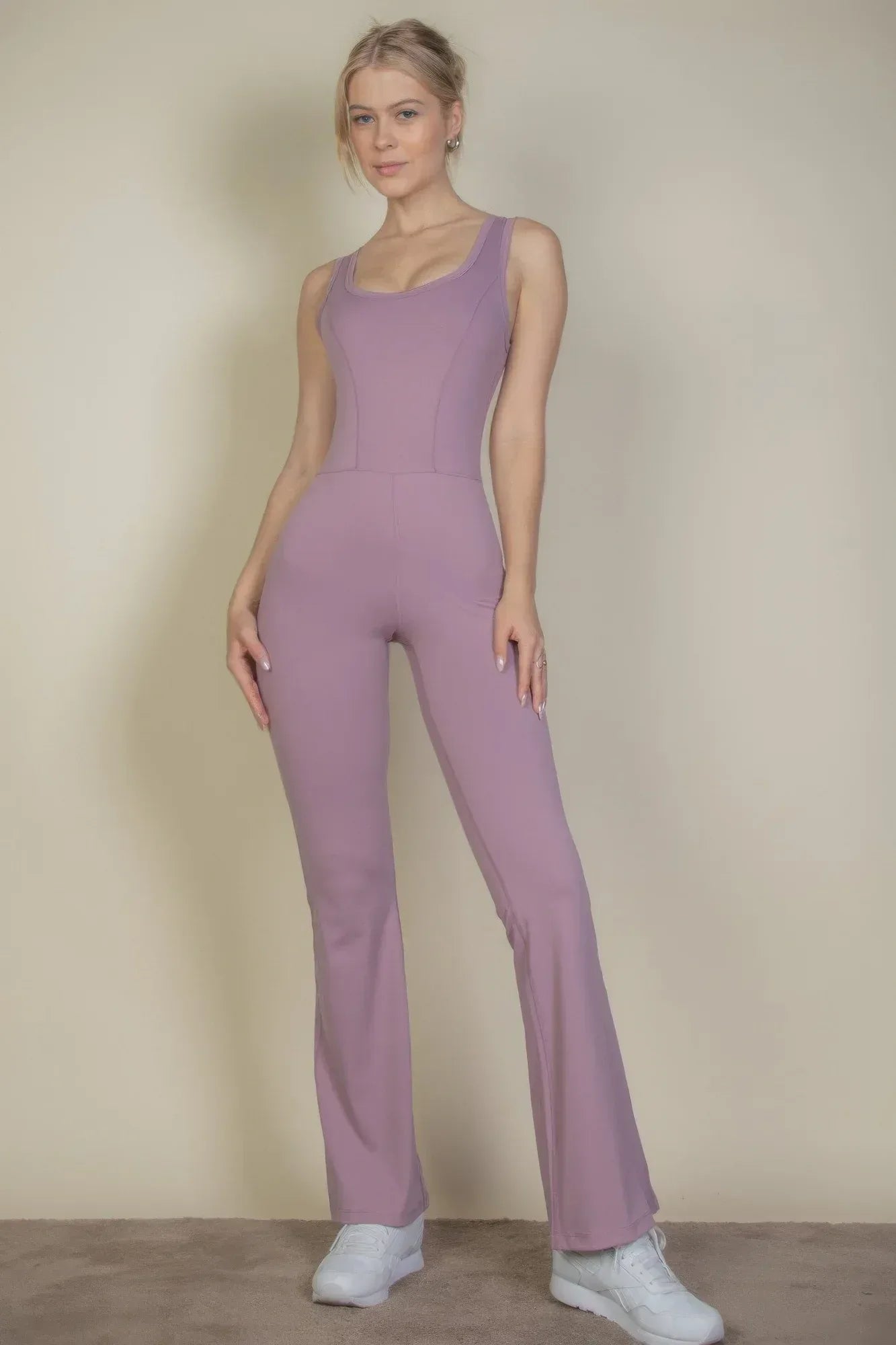 Solid Flare Leg Sports Jumpsuit | Mixtshop LLC
