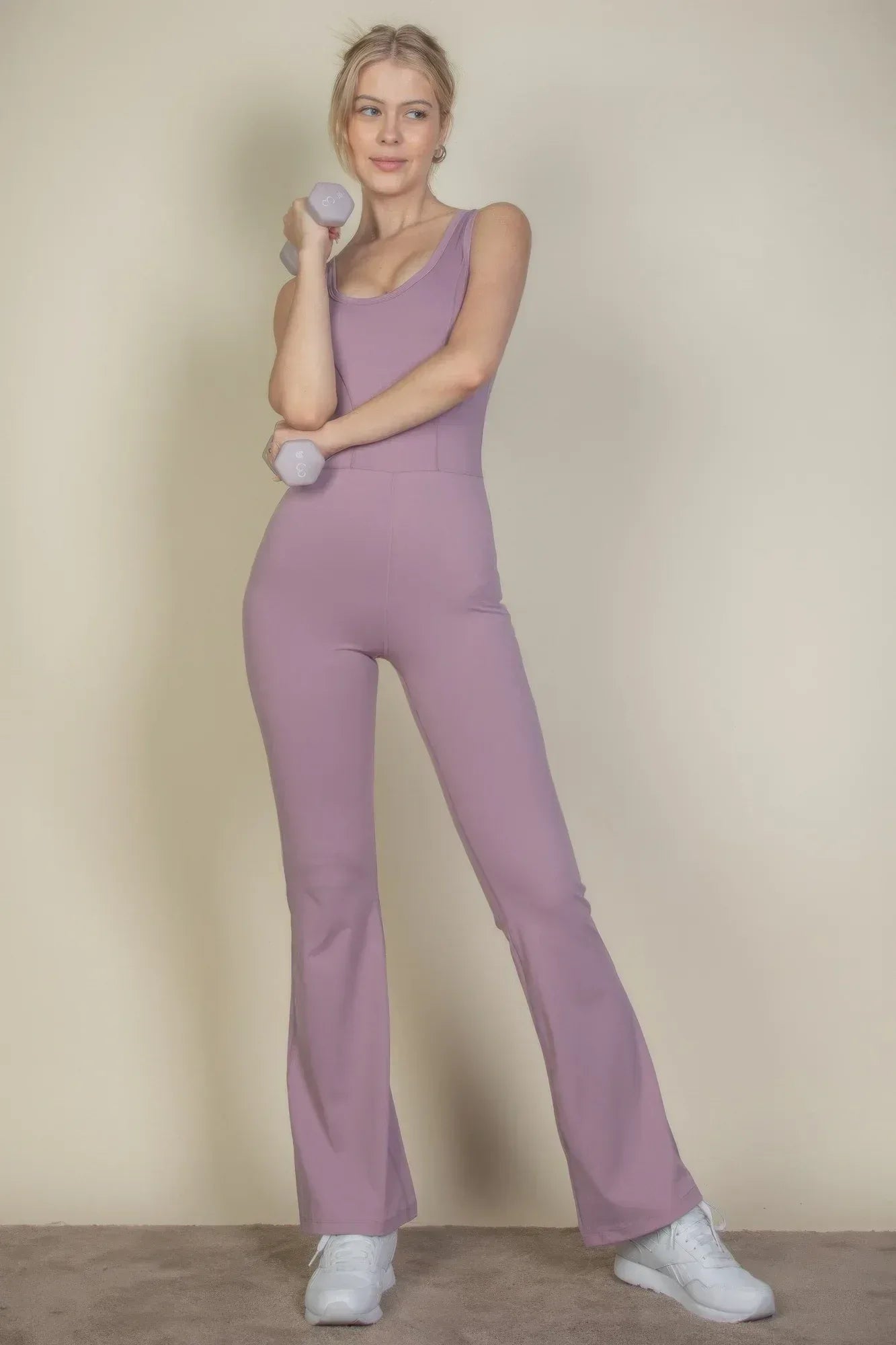 Solid Flare Leg Sports Jumpsuit | Mixtshop LLC