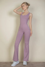Solid Flare Leg Sports Jumpsuit | Mixtshop LLC