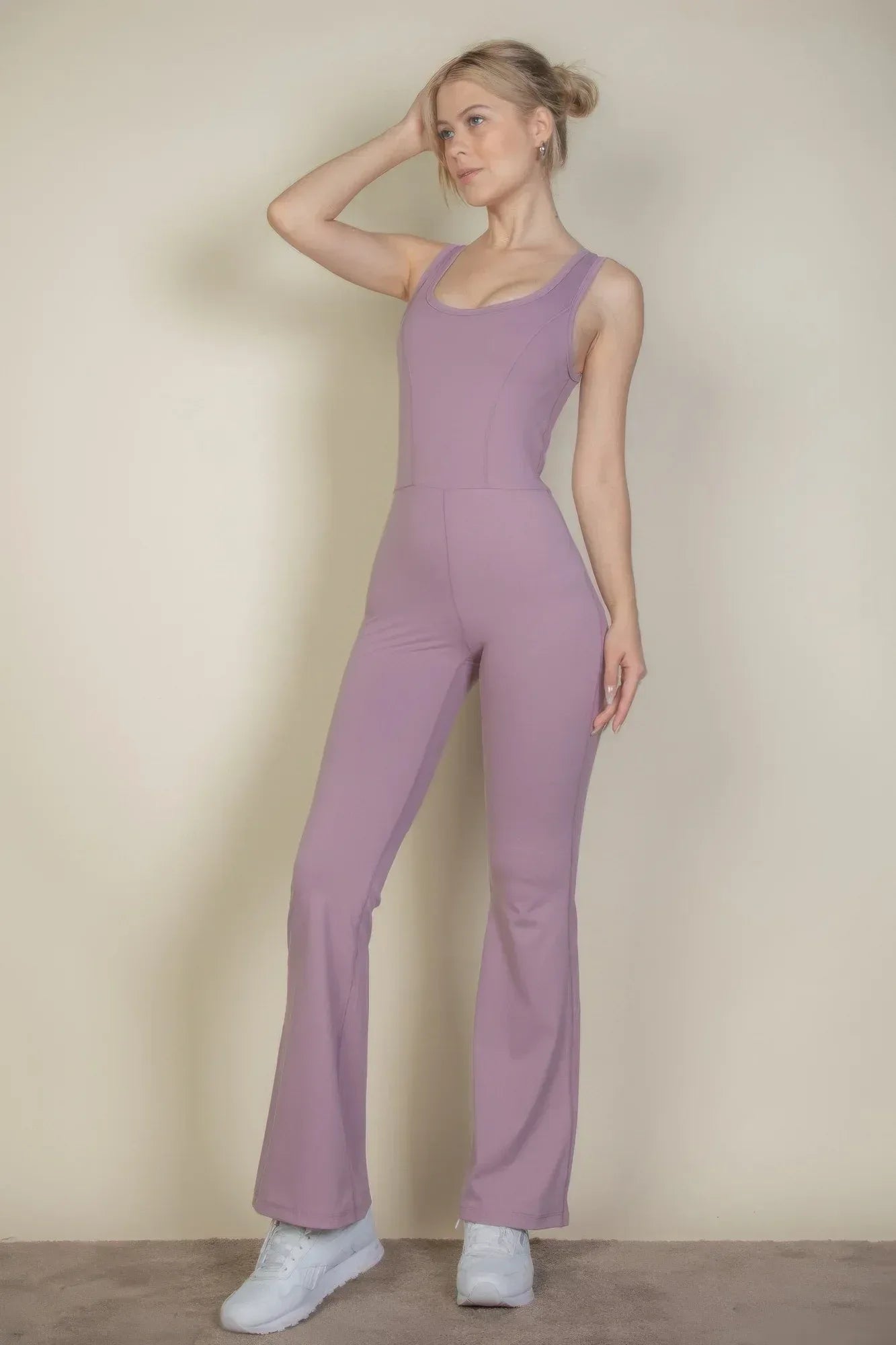 Solid Flare Leg Sports Jumpsuit | Mixtshop LLC
