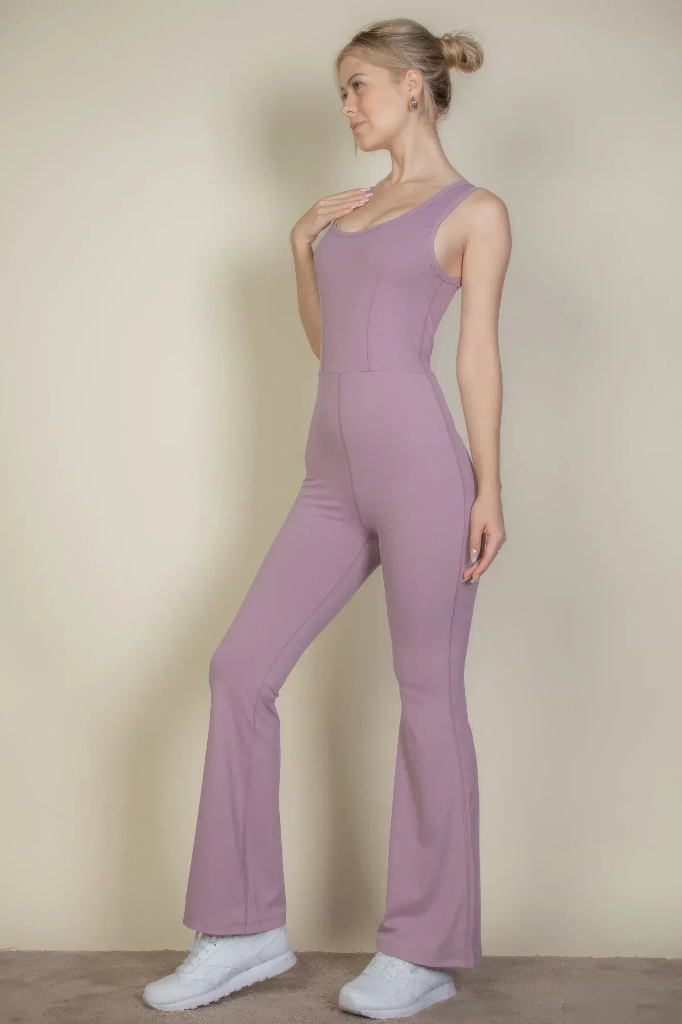 Solid Flare Leg Sports Jumpsuit | Mixtshop LLC