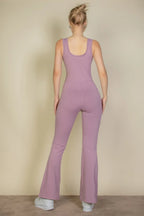 Solid Flare Leg Sports Jumpsuit | Mixtshop LLC