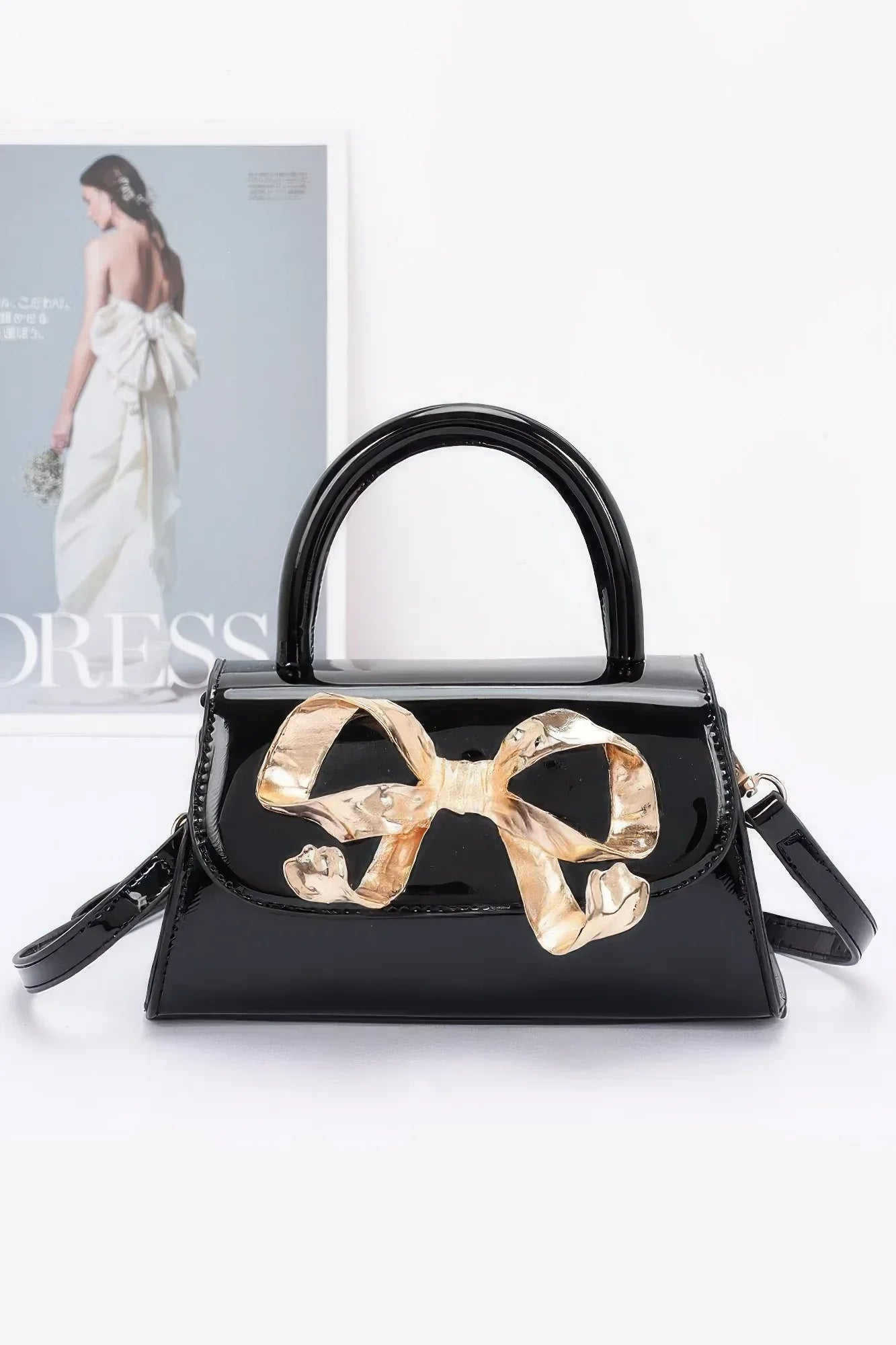 Faux Leather Metal Ribbon Top Handle Bag | Mixtshop LLC Main image