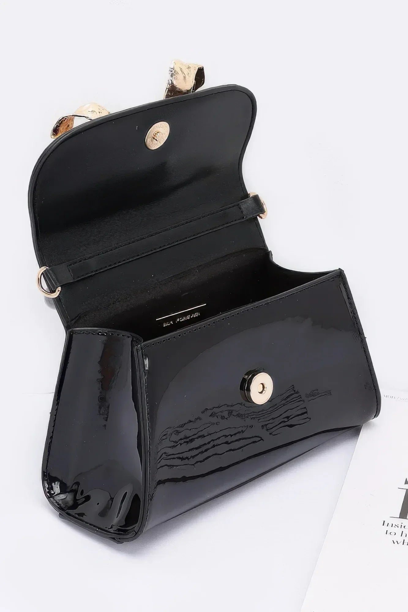 Faux Leather Metal Ribbon Top Handle Bag | Mixtshop LLC