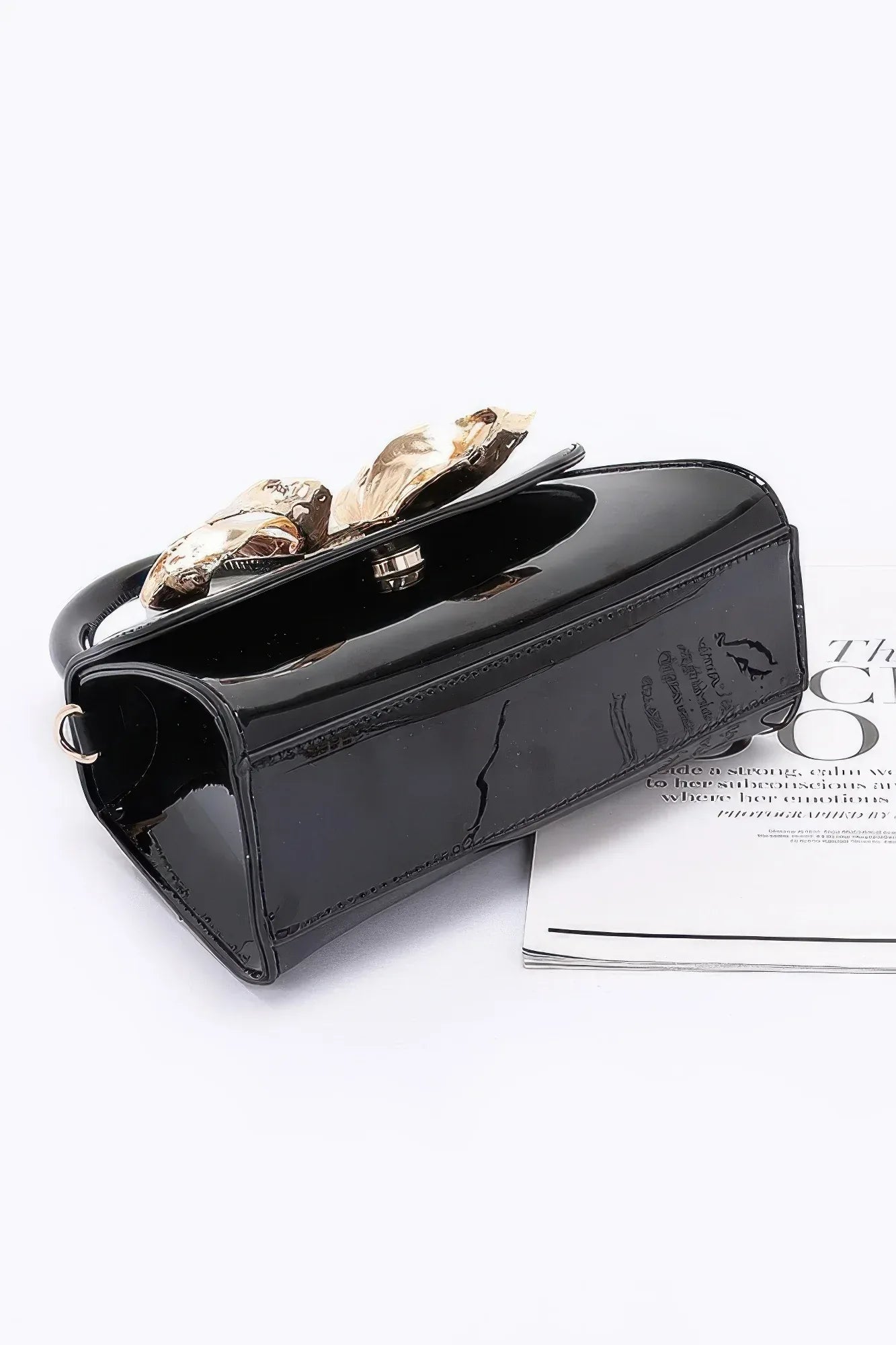 Faux Leather Metal Ribbon Top Handle Bag | Mixtshop LLC
