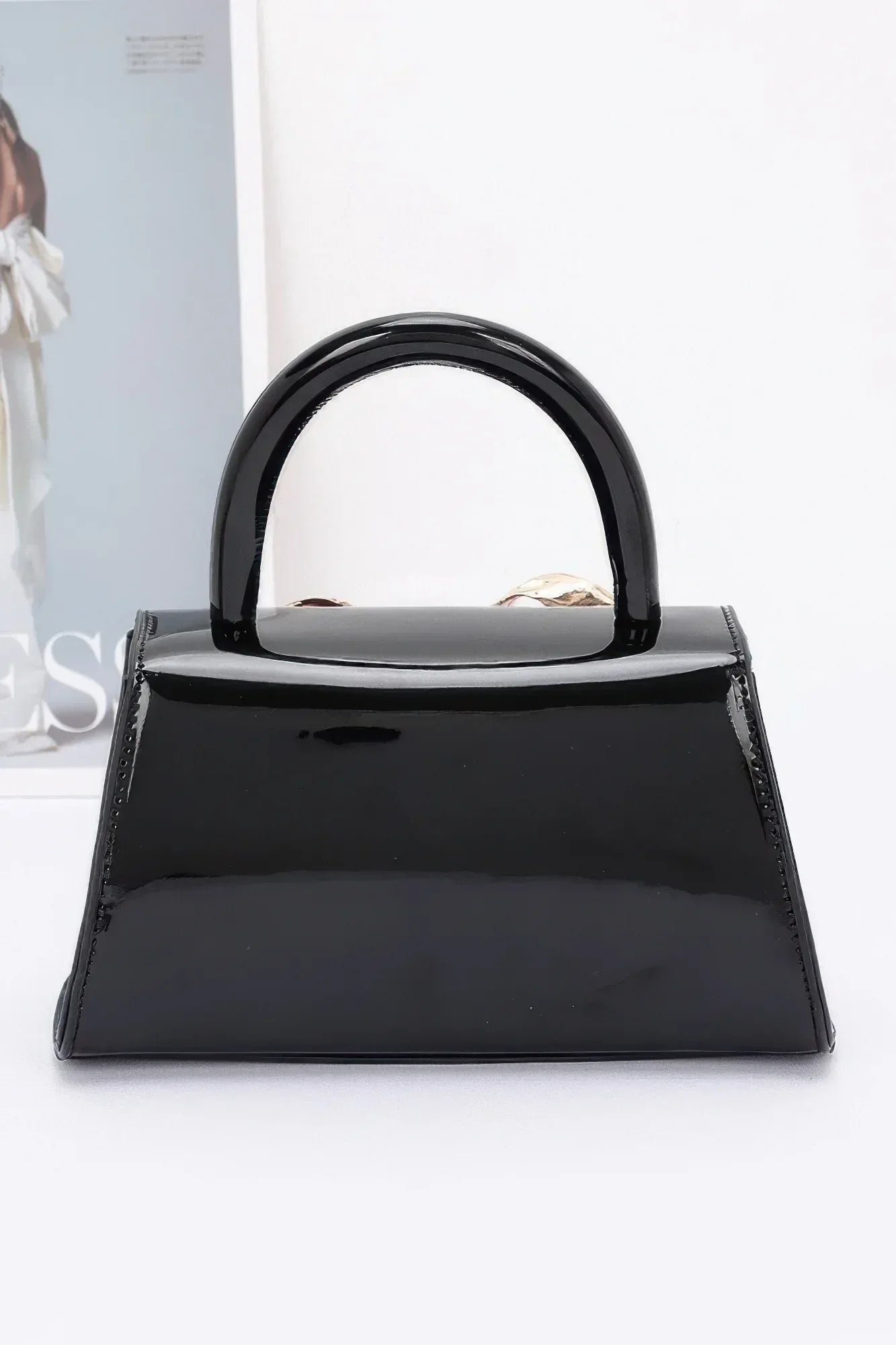 Faux Leather Metal Ribbon Top Handle Bag | Mixtshop LLC