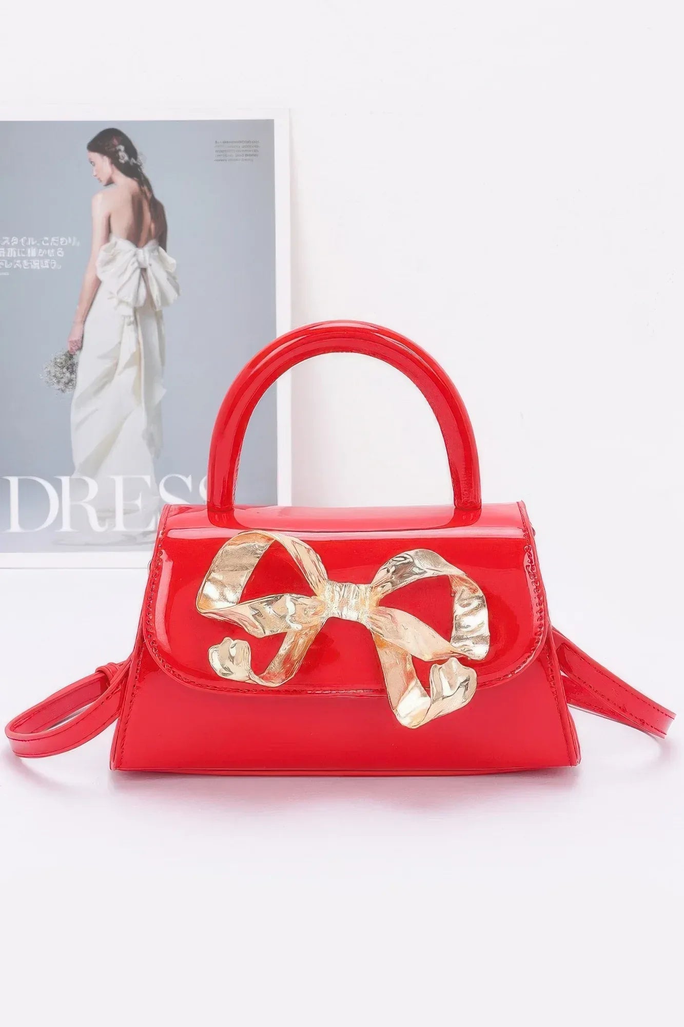 Faux Leather Metal Ribbon Top Handle Bag | Mixtshop LLC