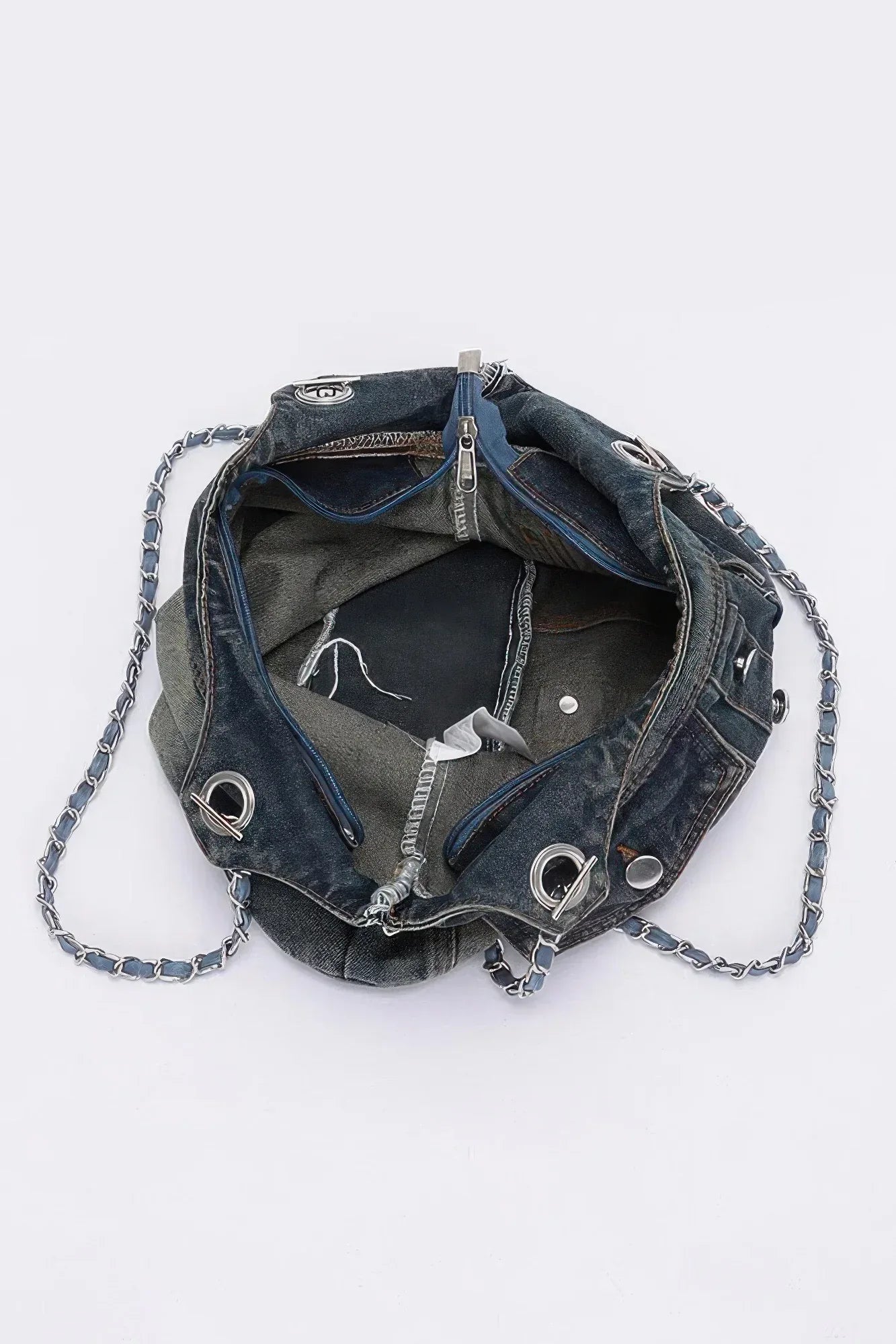 Washed Denim Double Pockets Tote Bag | Mixtshop LLC