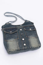 Washed Denim Double Pockets Tote Bag | Mixtshop LLC