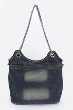 Washed Denim Double Pockets Tote Bag | Mixtshop LLC