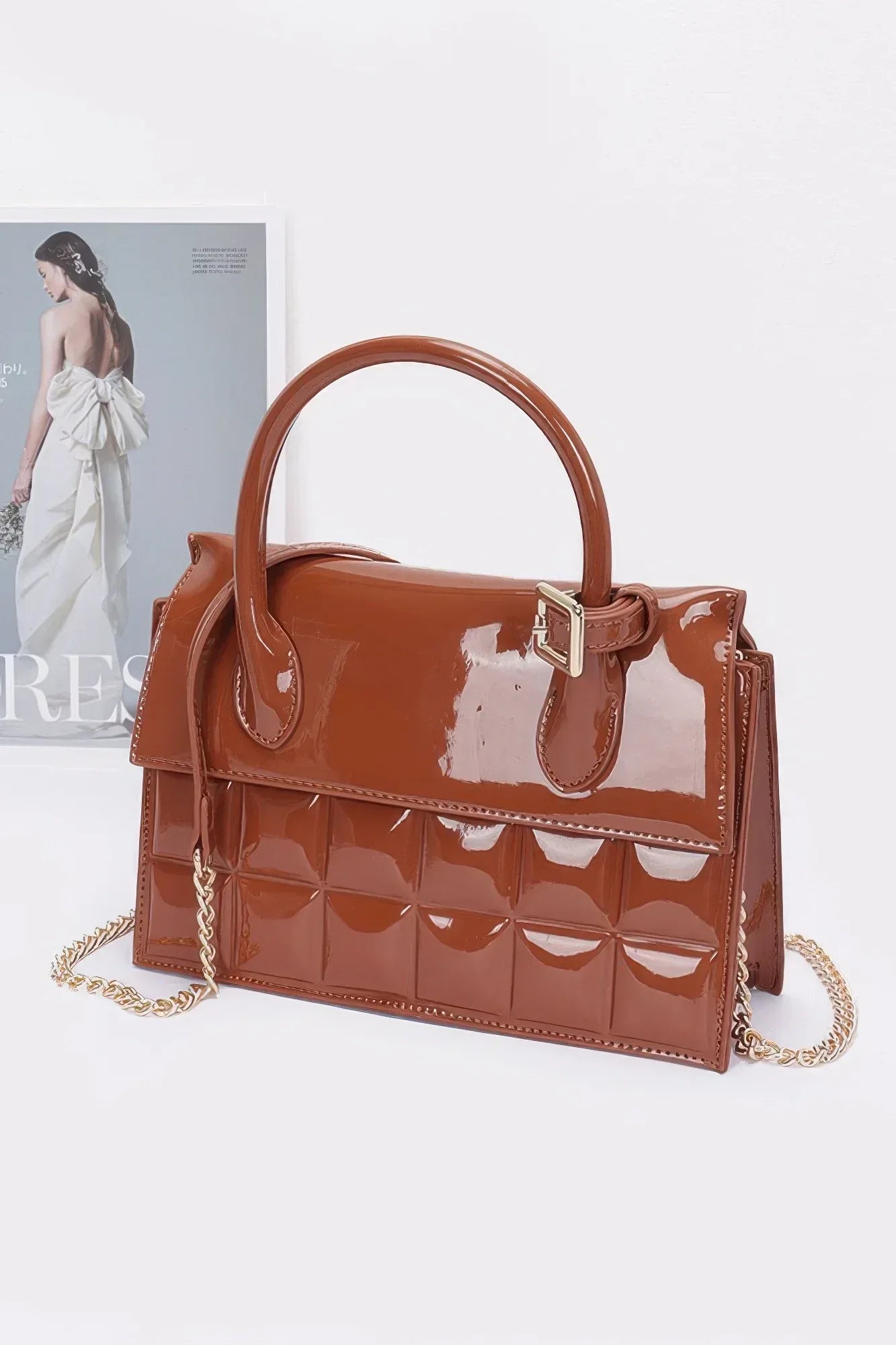 Embossed Enamel Top Handle Bag Secondary image