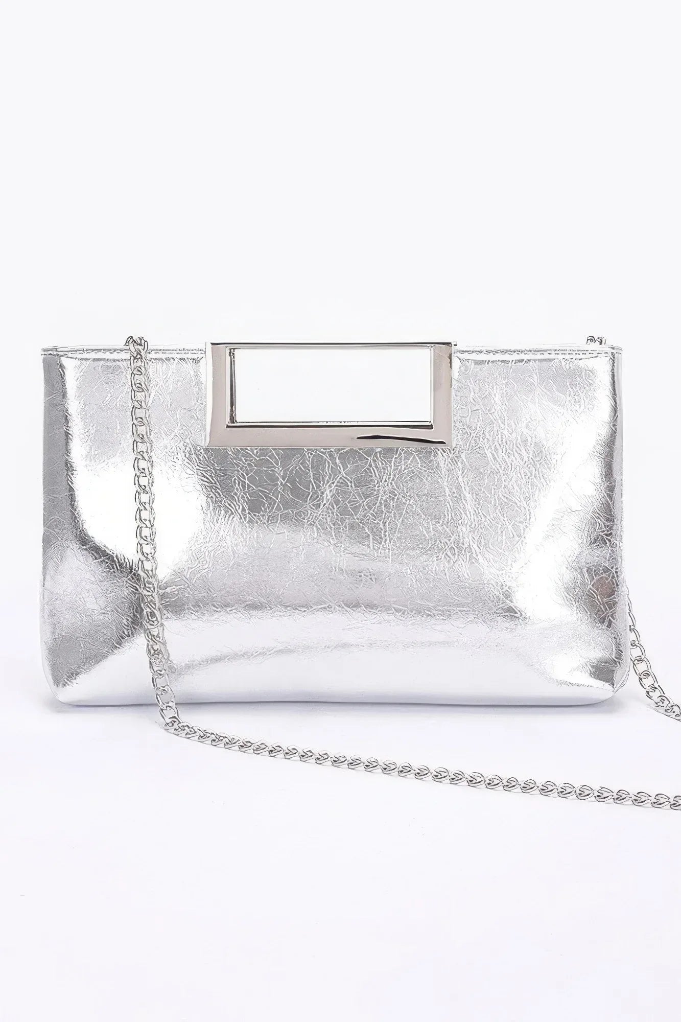 Metallic Leather Metal Handle Clutch | Mixtshop LLC Main image