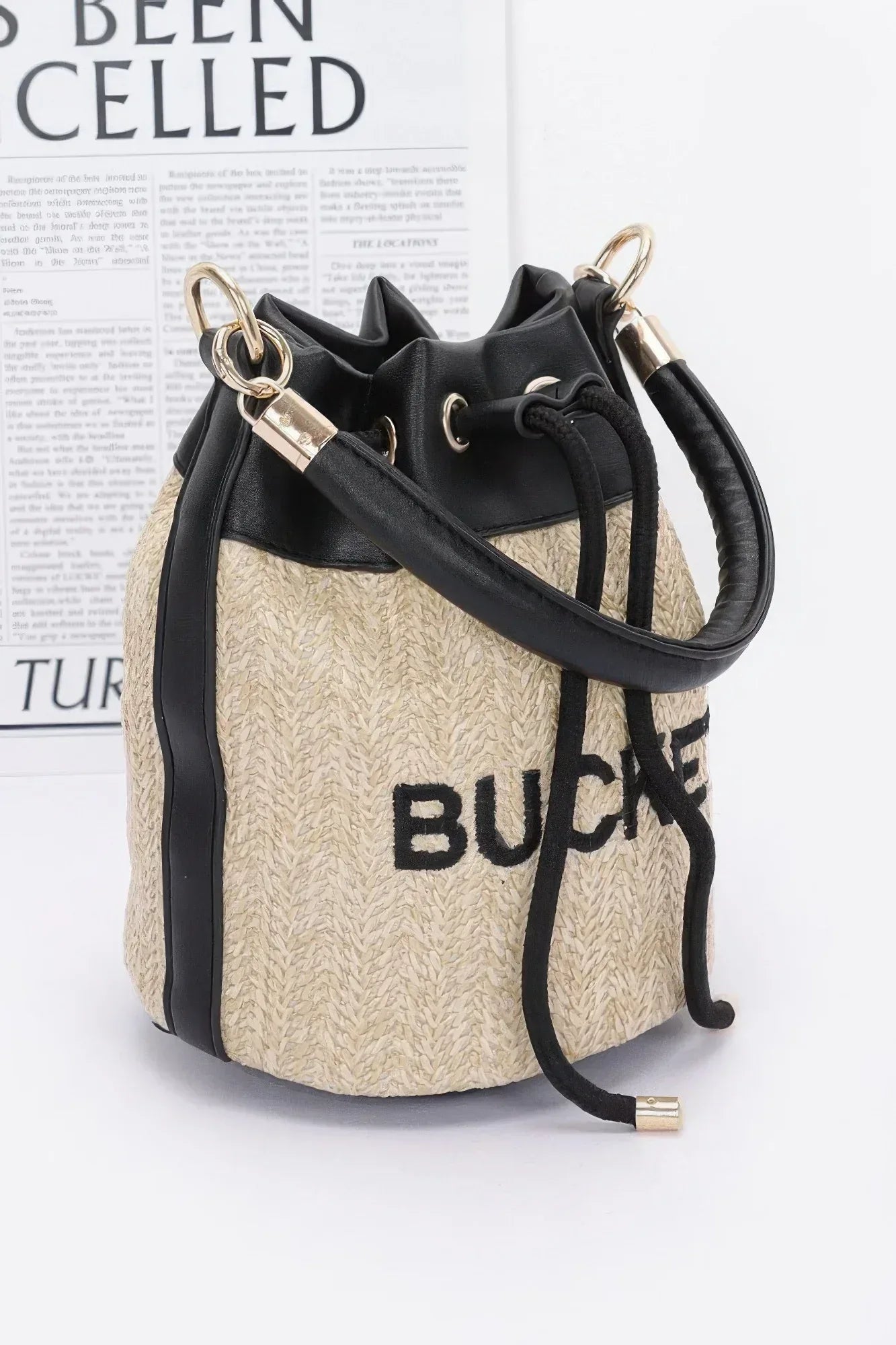 Faux Straw Bucket Bag Secondary image