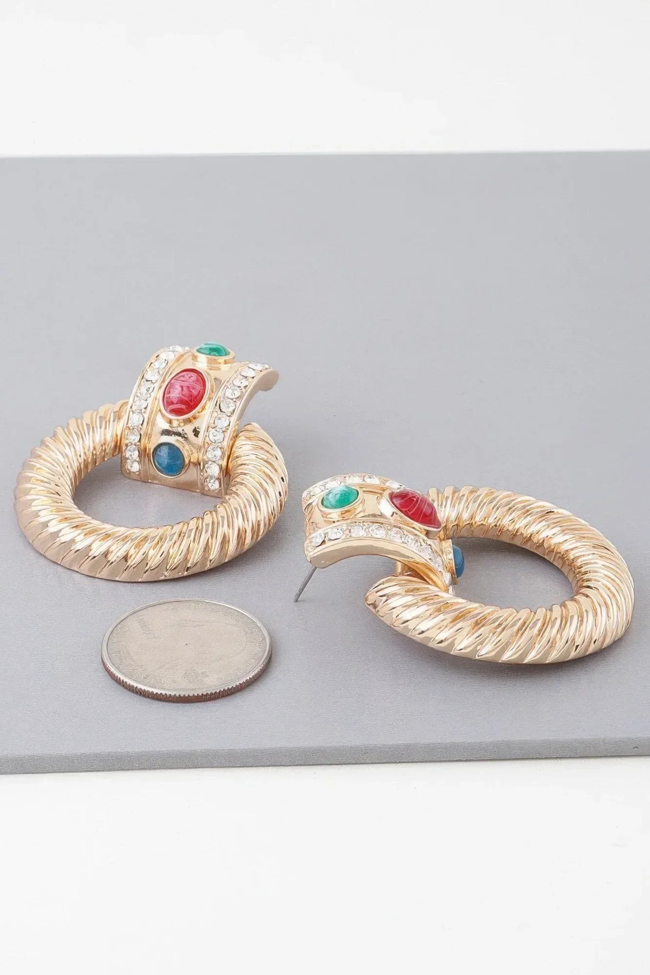 Bejeweled Twisted Hoop Drop Earrings Secondary image