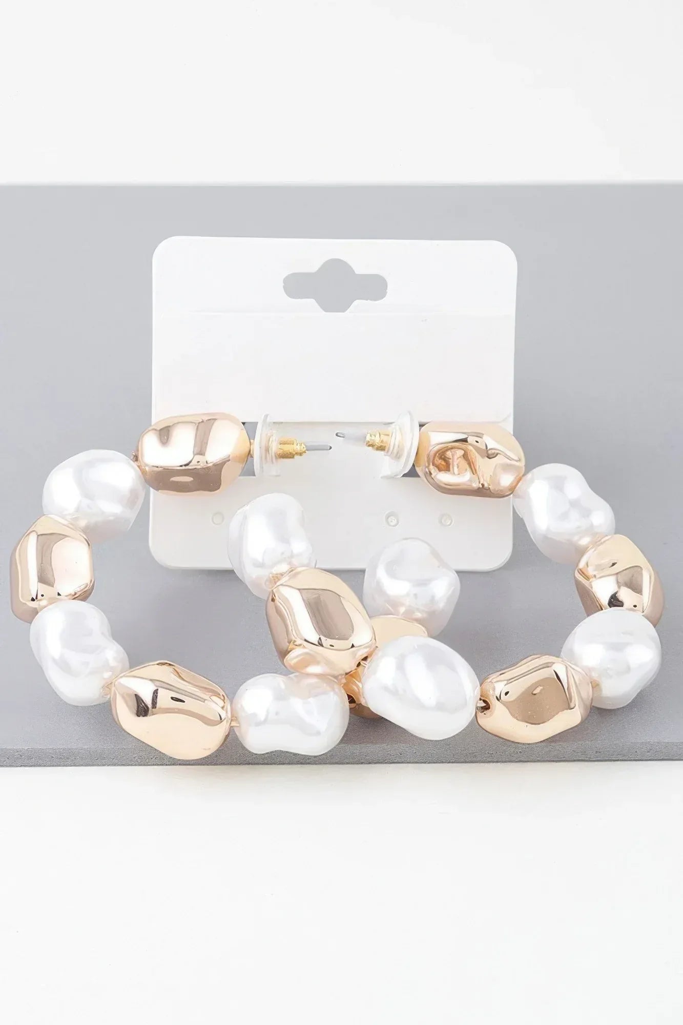 Shiny N Pearl Stone Hoop Earrings | Mixtshop LLC Main image