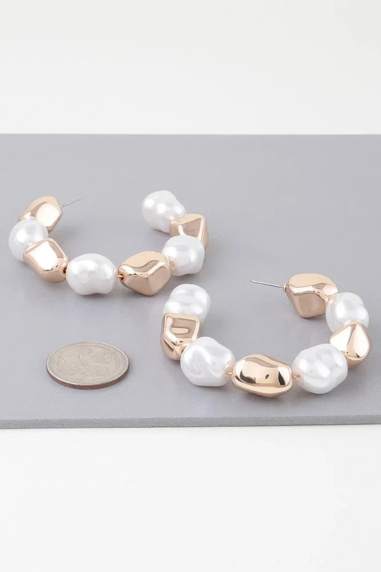 Shiny N Pearl Stone Hoop Earrings Secondary image