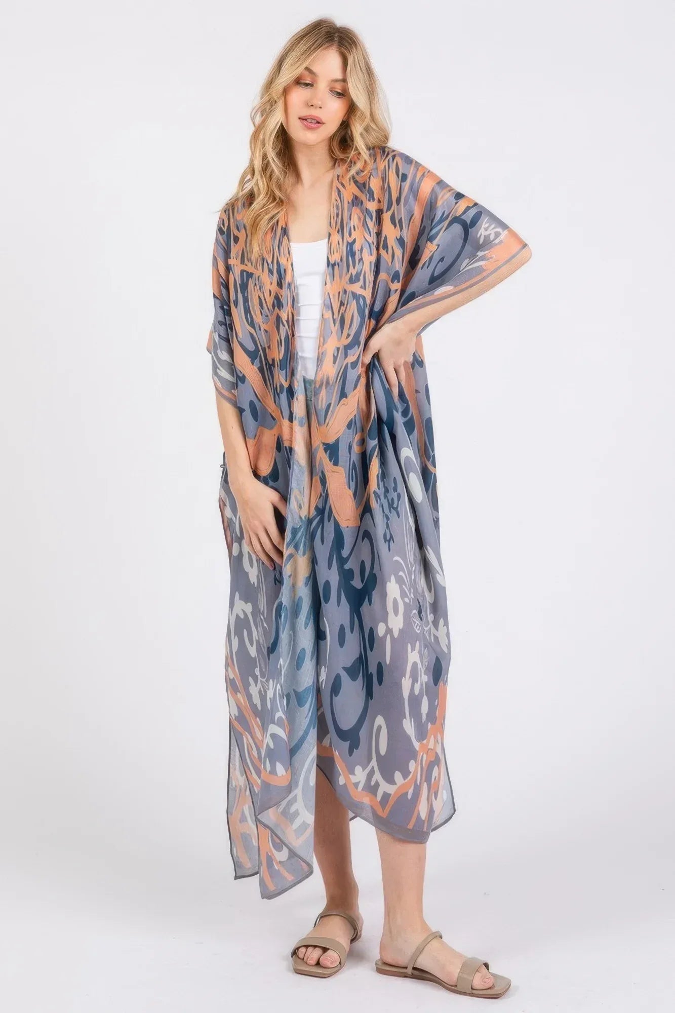 Boho Print Open Front Long Kimono | Mixtshop LLC Main image