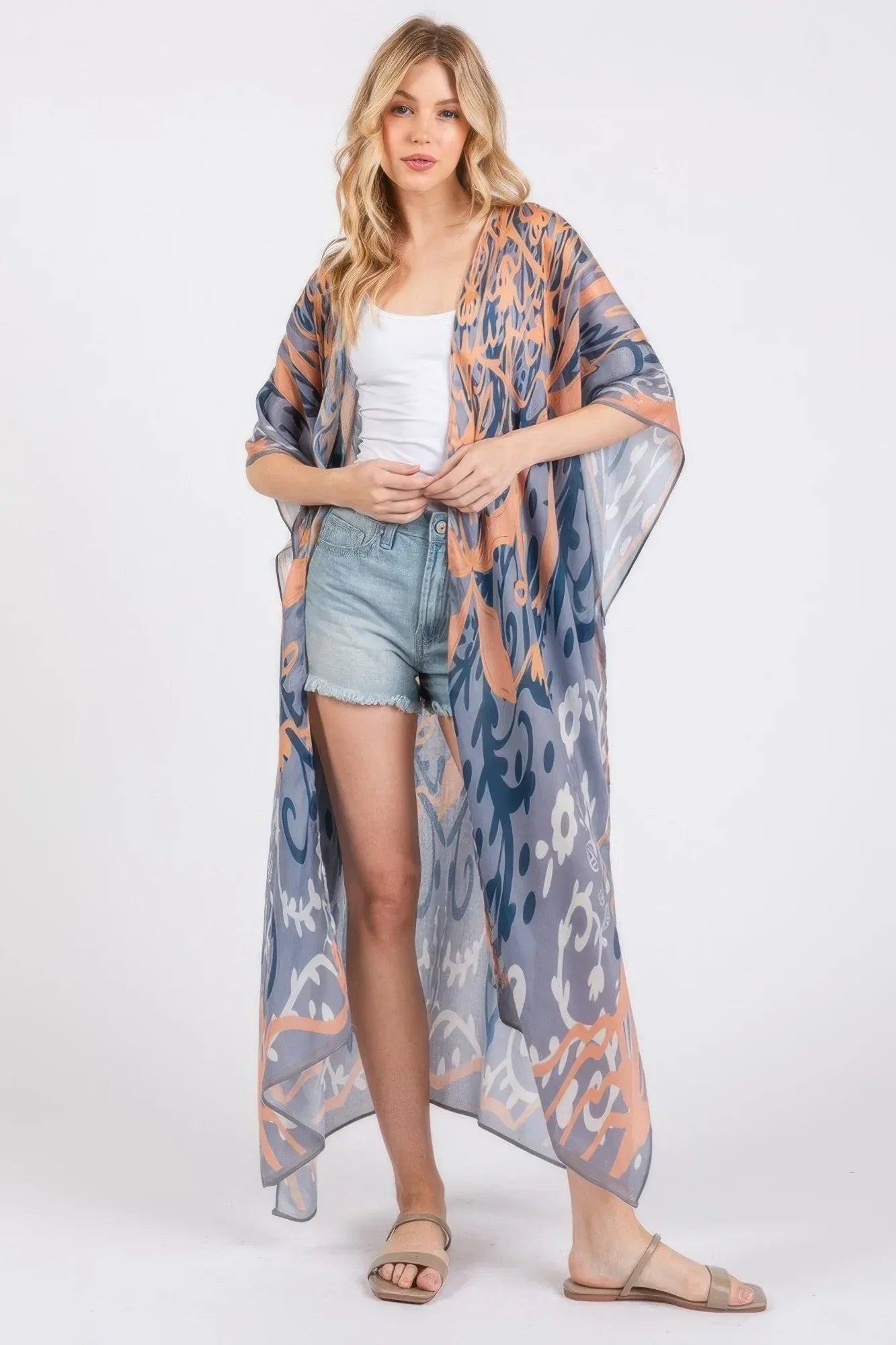 Boho Print Open Front Long Kimono Secondary image