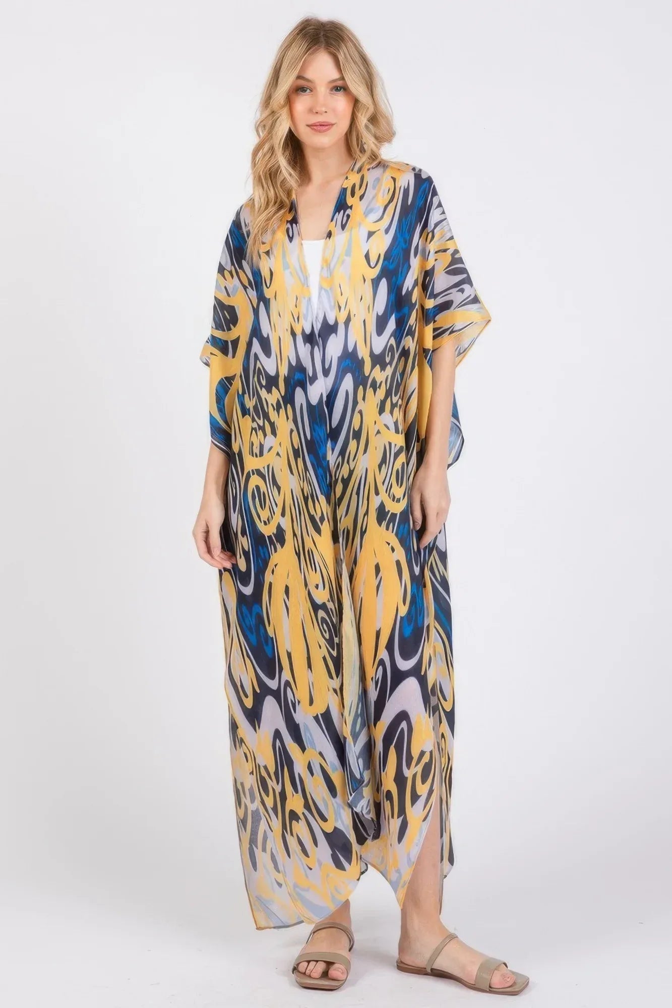 Boho Print Open Front Long Kimono | Mixtshop LLC Main image