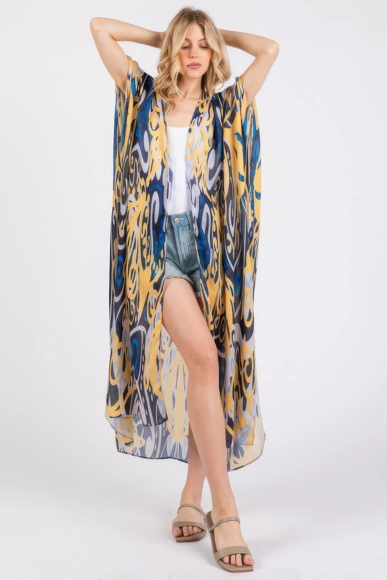 Boho Print Open Front Long Kimono Secondary image