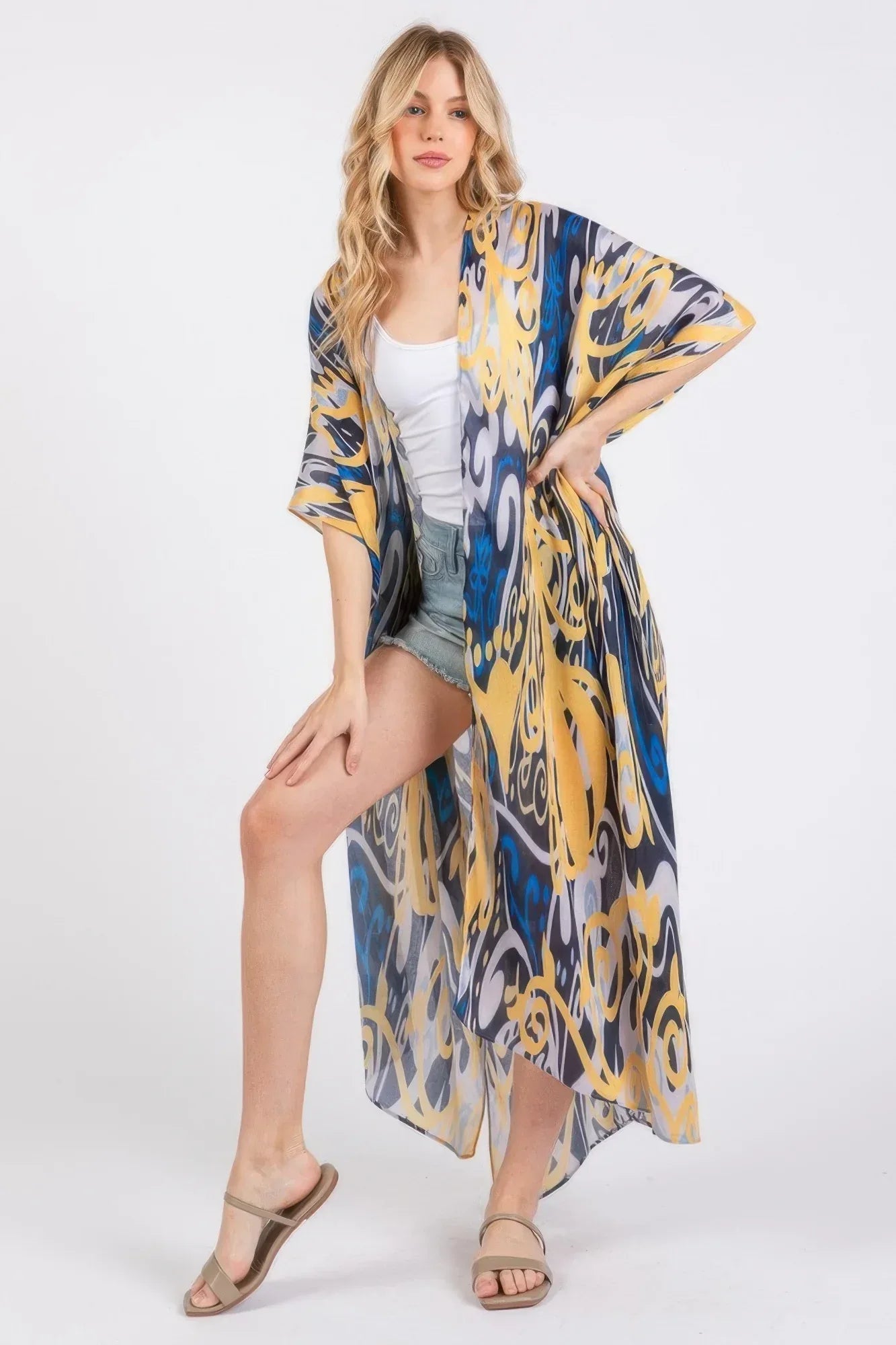 Boho Print Open Front Long Kimono | Mixtshop LLC