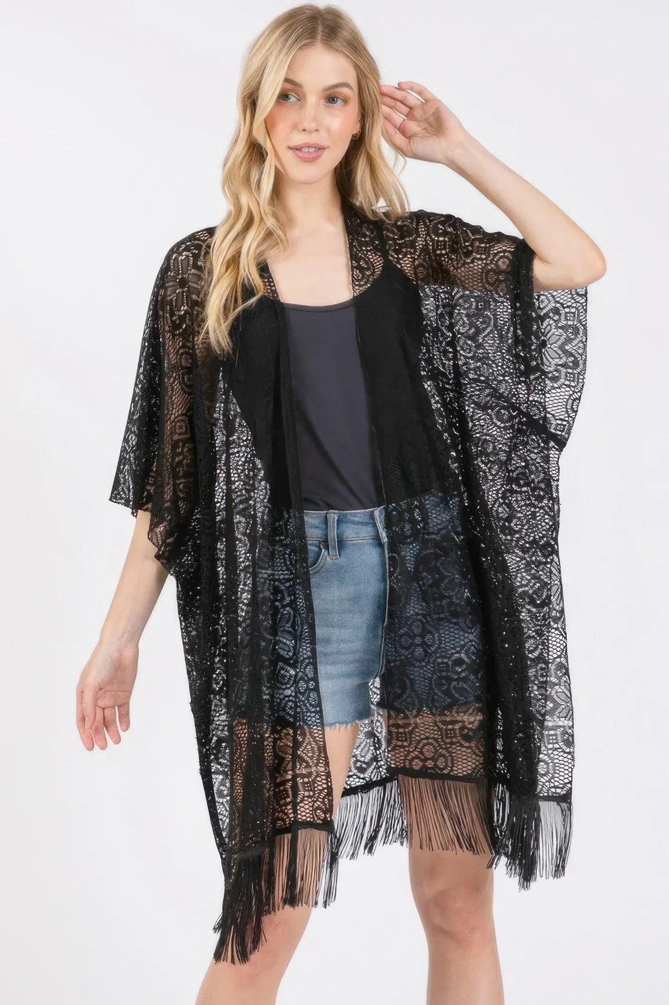 Flower Pattern Crochet Lace Tassel Cover Up | Mixtshop LLC Main image