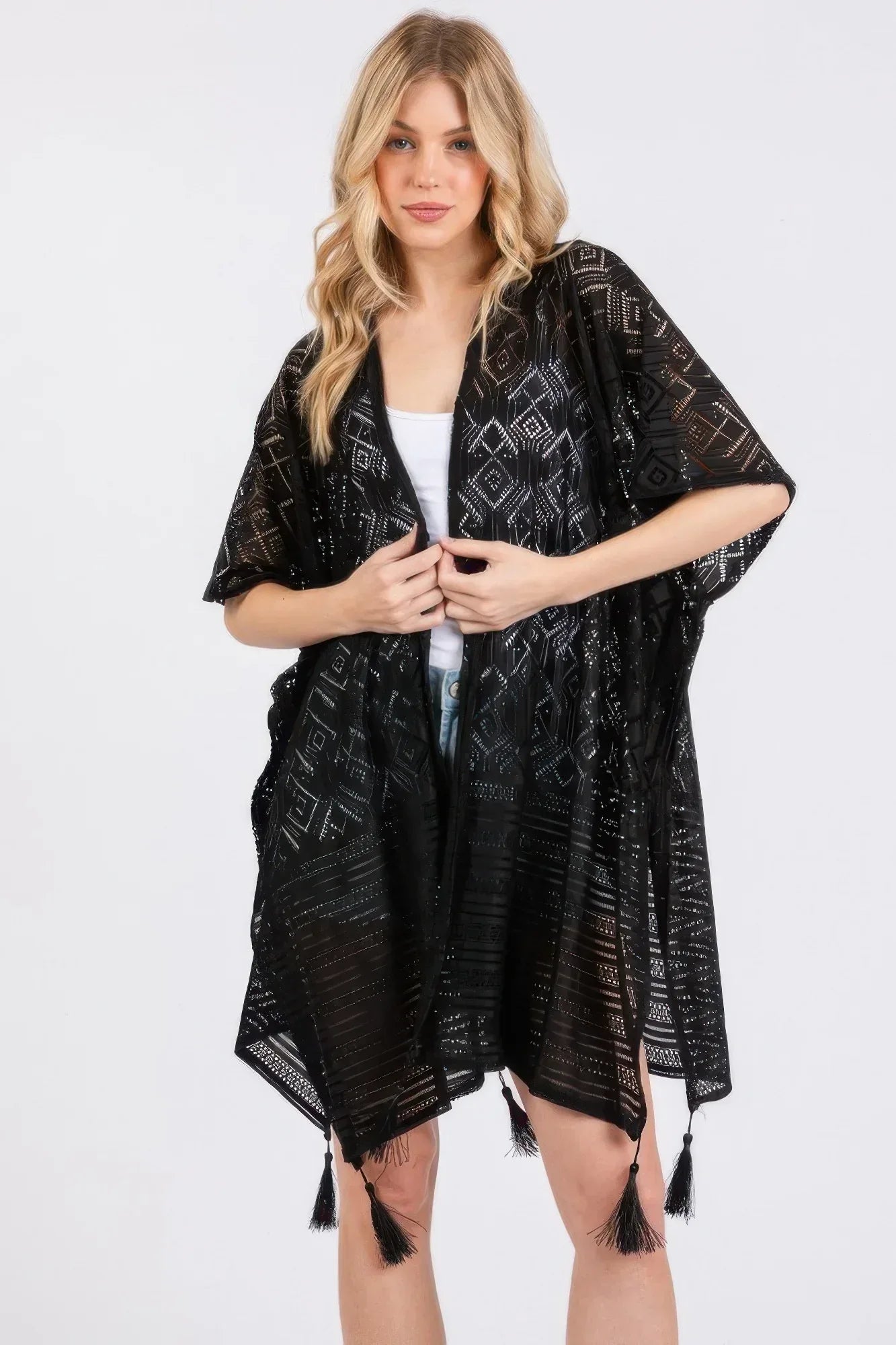 Geometric Pattern Tassel Cover Up | Mixtshop LLC Main image
