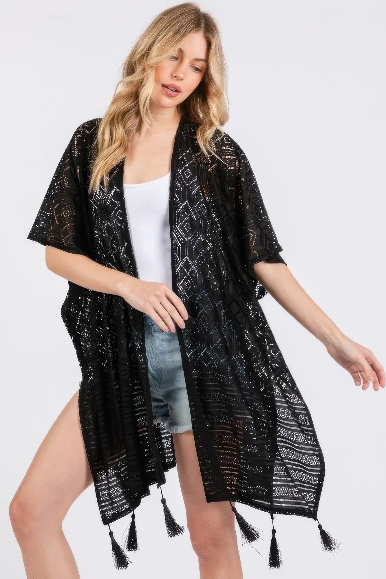 Geometric Pattern Tassel Cover Up Secondary image