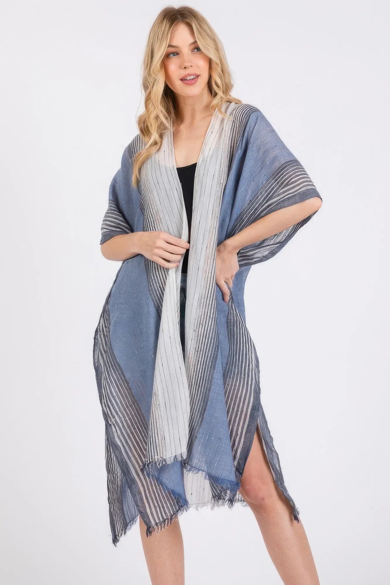 Striped Two Tone Cover Up Kimono | Mixtshop LLC Main image