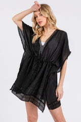 Crochet Trim And Front Drawstring Poncho | Mixtshop LLC
