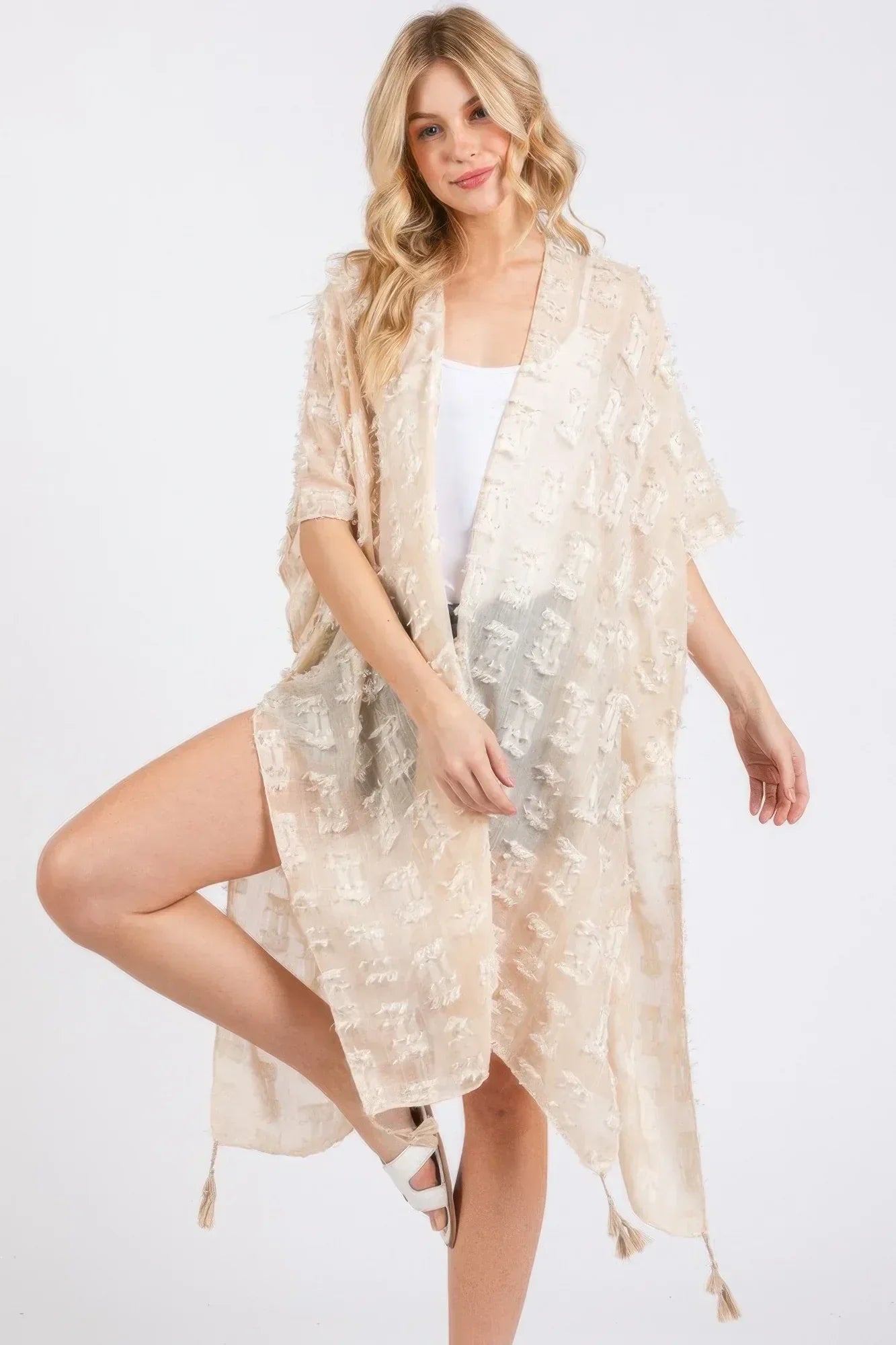 Distressed Pattern Tassel Kimono Secondary image