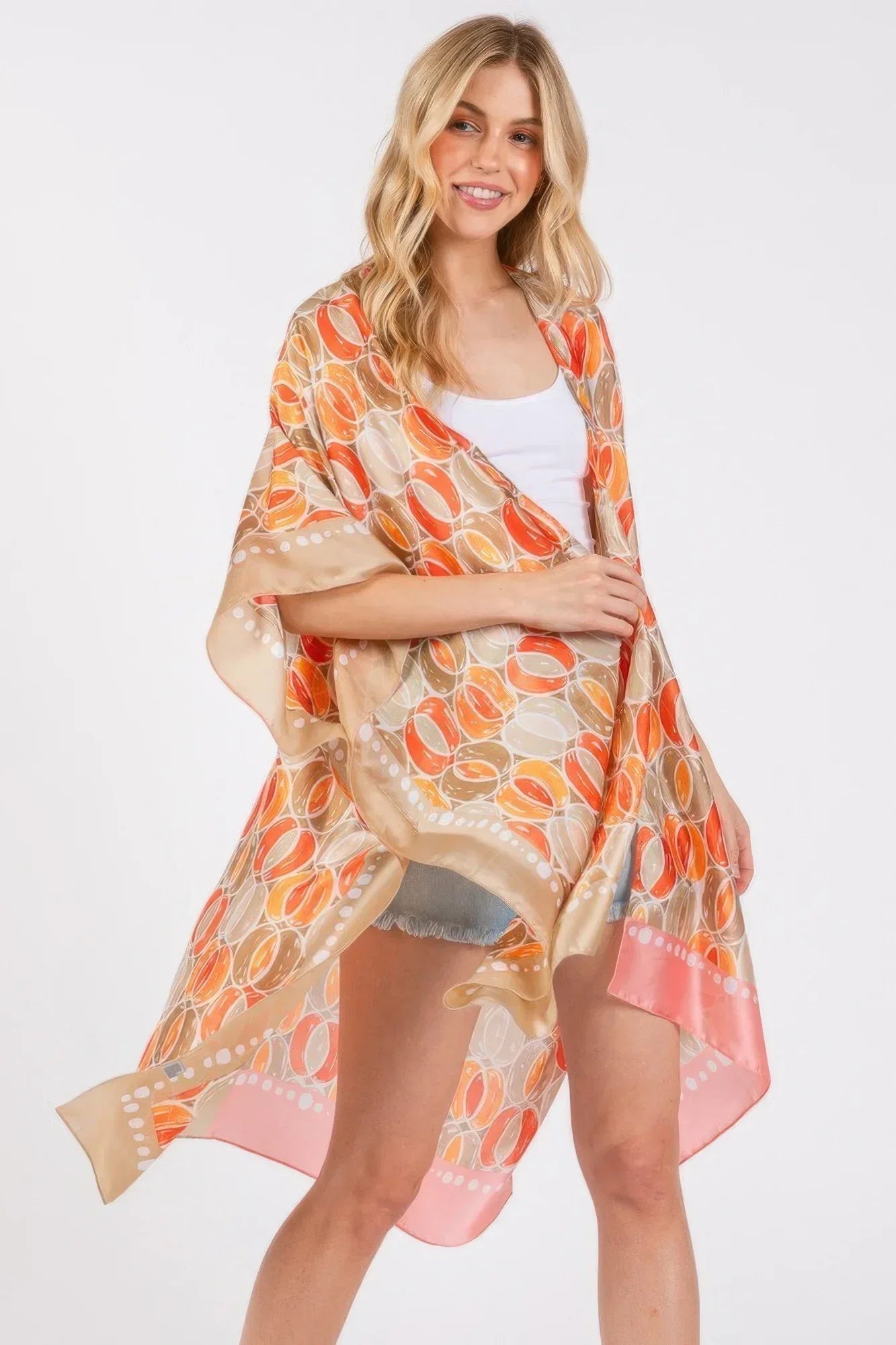 Two Tones Trim Abstract Print Silky Feel Kimono | Mixtshop LLC
