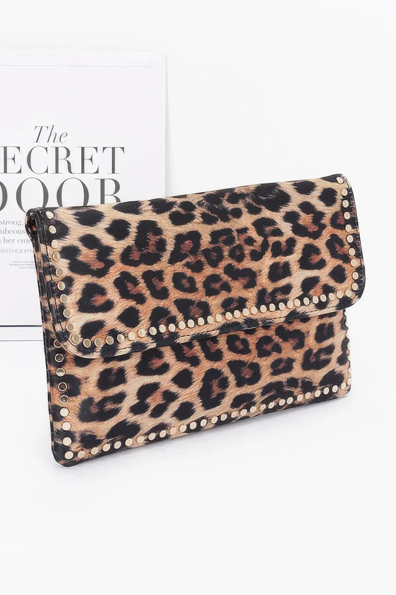 Nylon Leopard Metal Studded Clutch Bag | Mixtshop LLC Main image