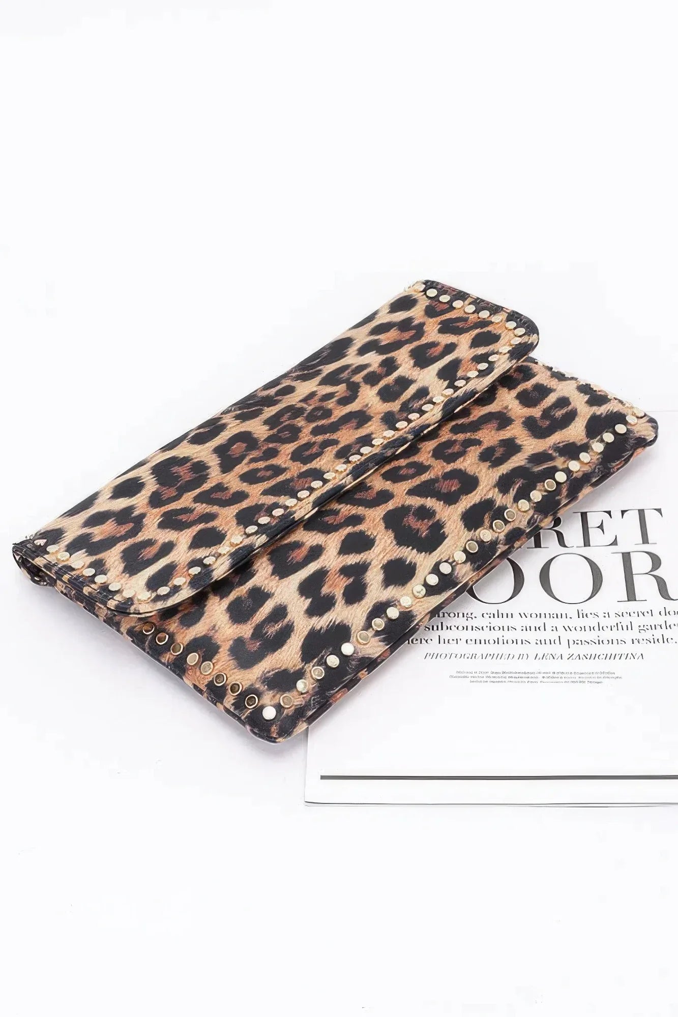 Nylon Leopard Metal Studded Clutch Bag Secondary image